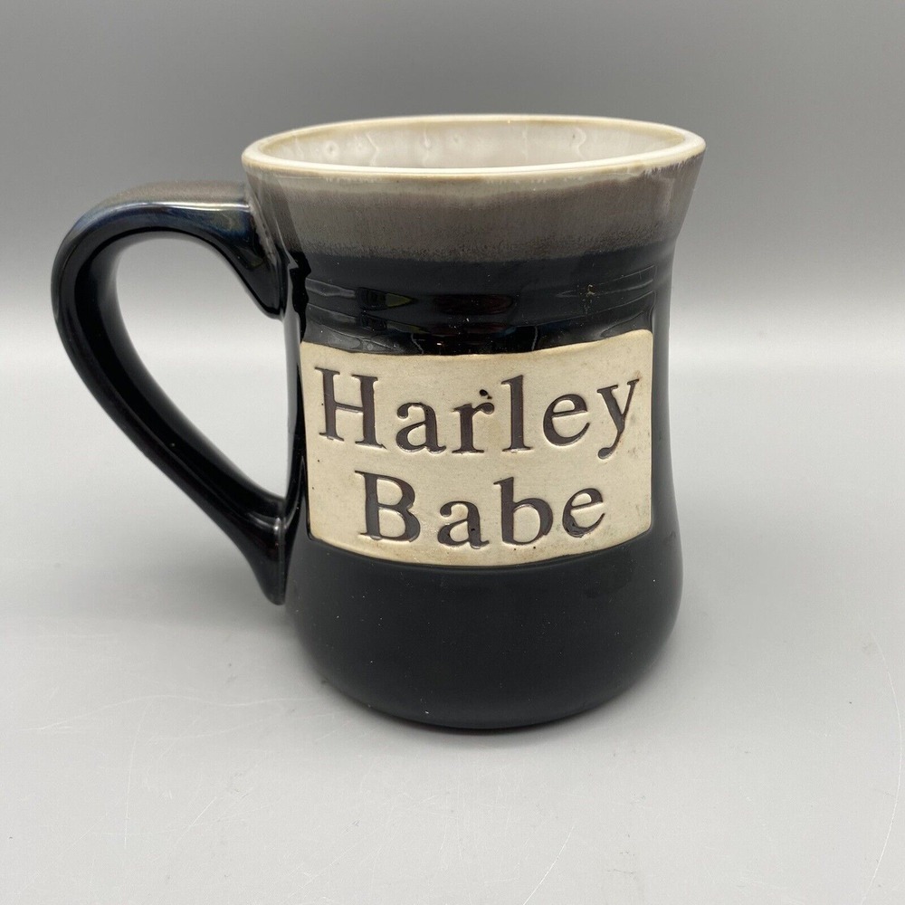 HARLEY BABE Coffee Mug Tumbleweed Pottery Black Motorcycle Glazed Cup Mug